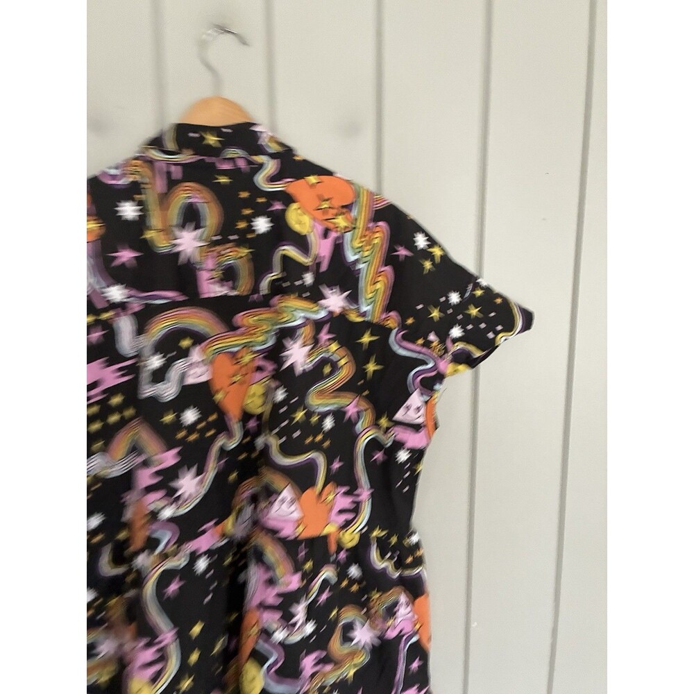 Nooworks Shirt Dress XXXL Short Sleeves Collar Better Days Rainbow Print Cotton - Picture 7 of 8